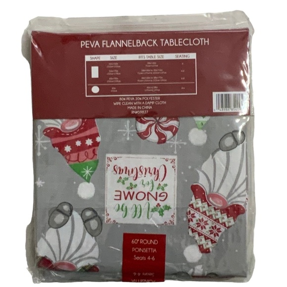Holly Homes Christmas Tablecloth Gnome Festive Holiday Round 60 inch - Picture 2 of 10